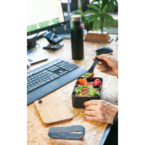 Achat Boîte à Lunch en PP avec couvercle en bambou et cuichette - noir
