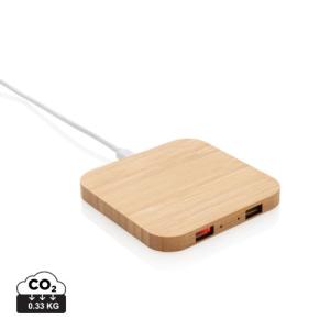 Chargeur à induction 5W en bambou avec double port USB