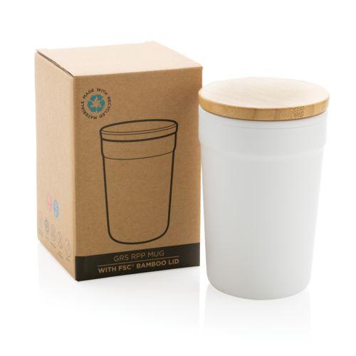 Achat Mug 300ml en PP recyclé GRS avec couvercle en bambou FSC® - blanc