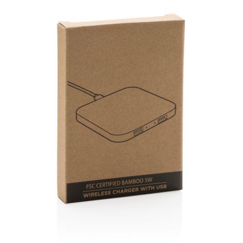 Achat Chargeur sans fil 5W et USB en bambou FSC - marron