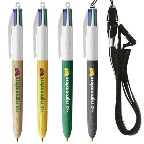 Achat BIC® 4 Colours Wood Style with Lanyard - Made in France - naturel