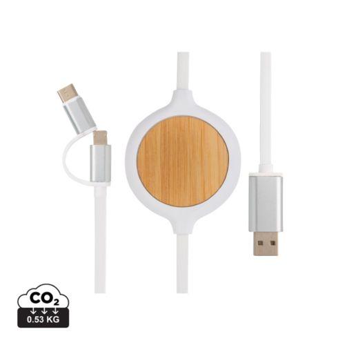 Achat Câble 3 en 1 avec chargeur sans fil en Bambou 5W - blanc