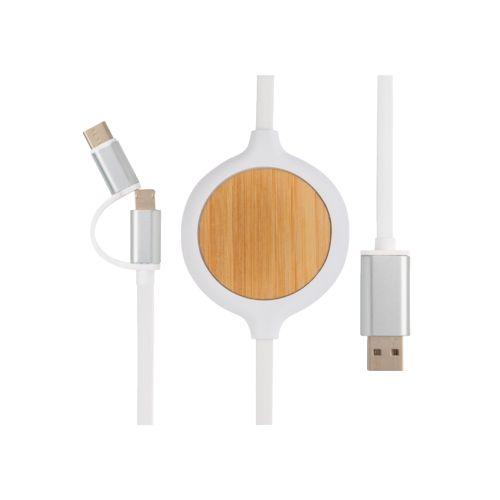 Achat Câble 3 en 1 avec chargeur sans fil en Bambou 5W - blanc