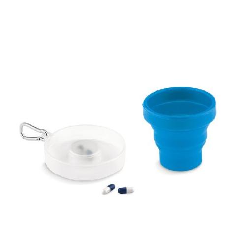 Achat Tasse pliable avec pilulier - bleu