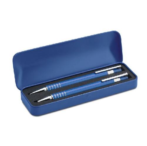 Achat Set stylo bille étui métal - bleu