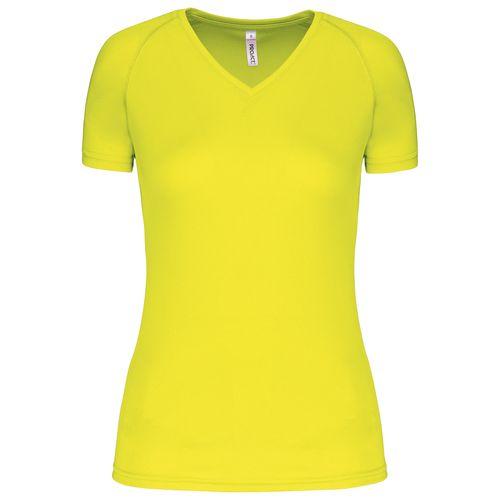 Achat T-shirt de sport manches courtes col v femme - jaune fluo