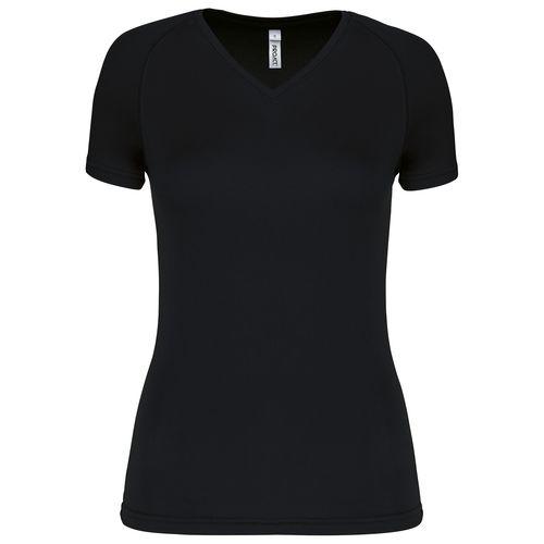 Achat T-shirt de sport manches courtes col v femme - noir