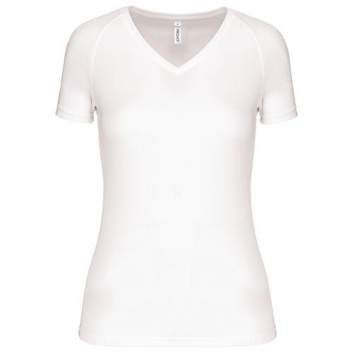 Achat T-shirt de sport manches courtes col v femme - blanc