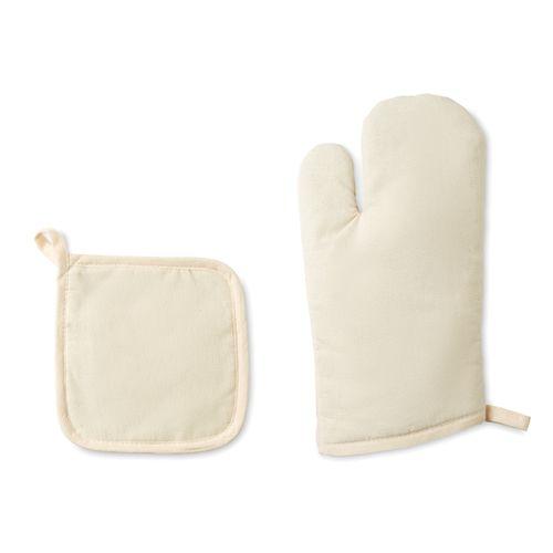 Achat Set gant et manique en coton - beige