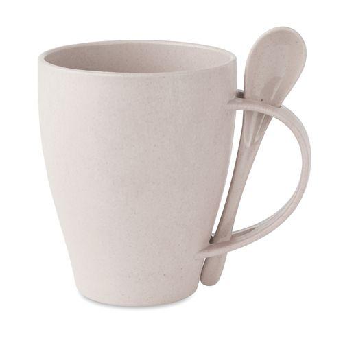 Achat Mug avec cuillère bambou / PP - blanc
