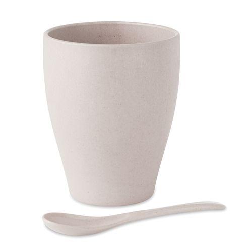 Achat Mug avec cuillère bambou / PP - blanc