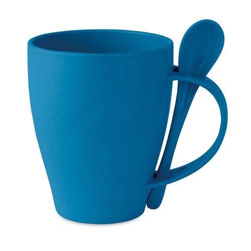 Achat Mug avec cuillère bambou / PP - bleu