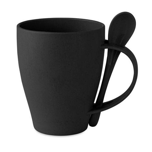 Achat Mug avec cuillère bambou / PP - noir