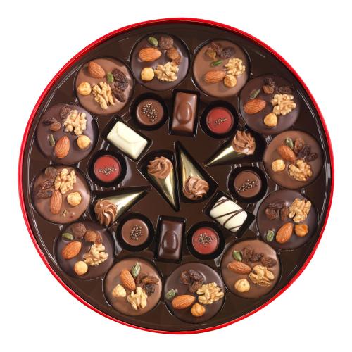 Achat Boîte ronde - Grand Modèle -  garnie 26 chocolats - 