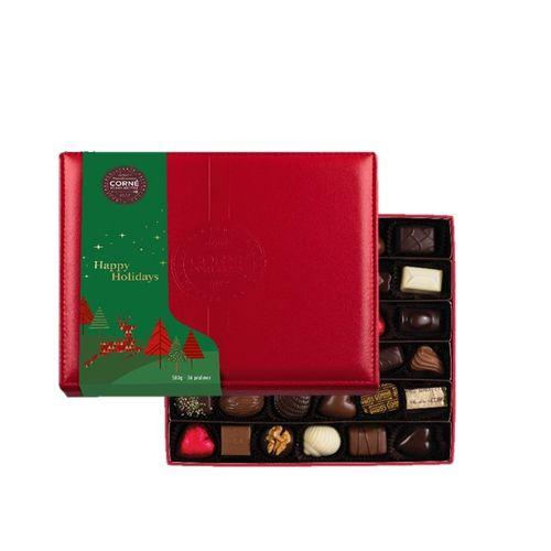 Achat Boîte cuir rouge avec fourreau Noël  garnie 36 chocolats assortis  sans alcool - 