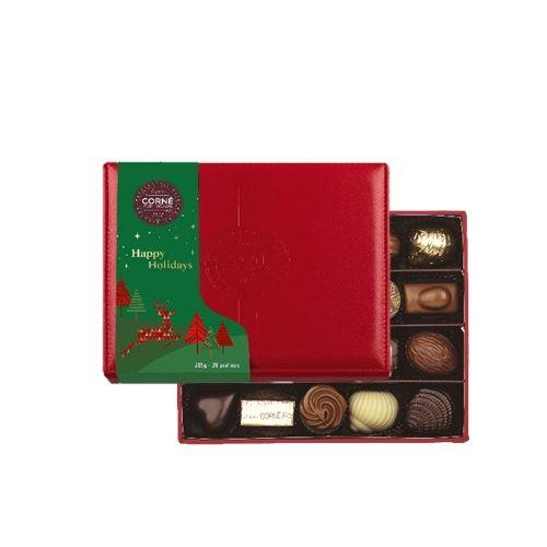 Achat Boîte cuir rouge avec fourreau Noël garnie 20 chocolats assortis  sans alcool - 