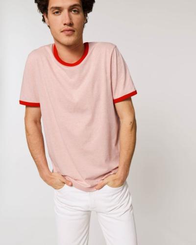 Achat Ringer - Le T-shirt bords contrastés unisexe - Cream Heather Pink/Bright Red