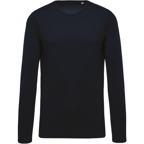 Achat T-shirt coton BIO col rond manches longues homme - bleu marine