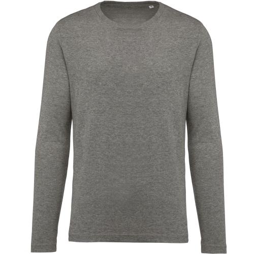 Achat T-shirt coton BIO col rond manches longues homme - gris chiné