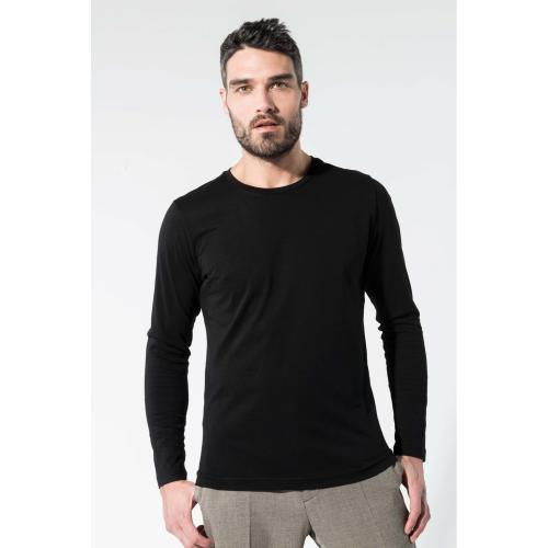 Achat T-shirt coton BIO col rond manches longues homme - gris chiné