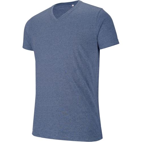 Achat T-shirt col V manches courtes "mélange" - bleu chiné