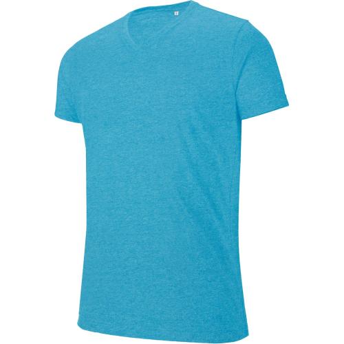 Achat T-shirt col V manches courtes "mélange" - bleu lagon chiné