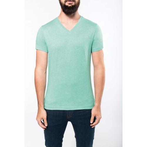 Achat T-shirt col V manches courtes "mélange" - vert chiné